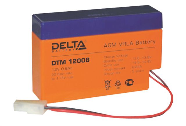 Аккумулятор DTM Delta 12008 12В 0,8Ач 96х25х62мм